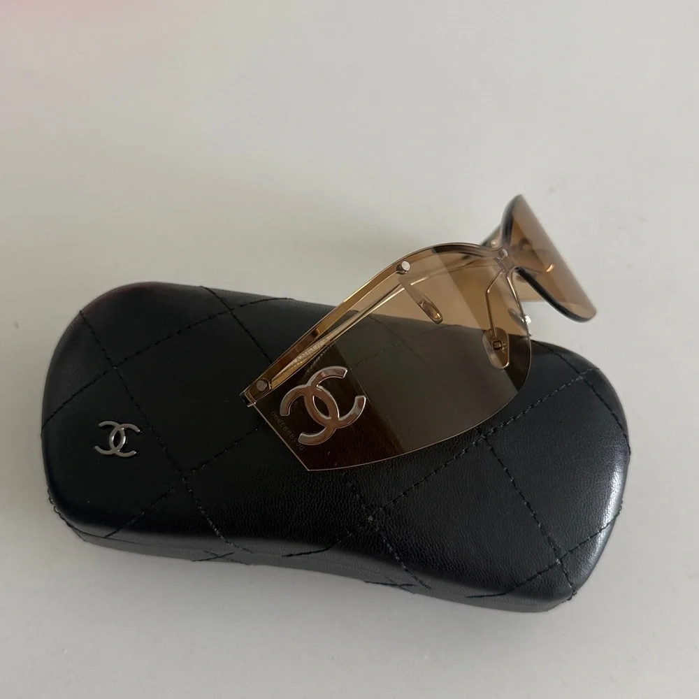 Authentic Chanel Shield Rimless Amber Sunglasses